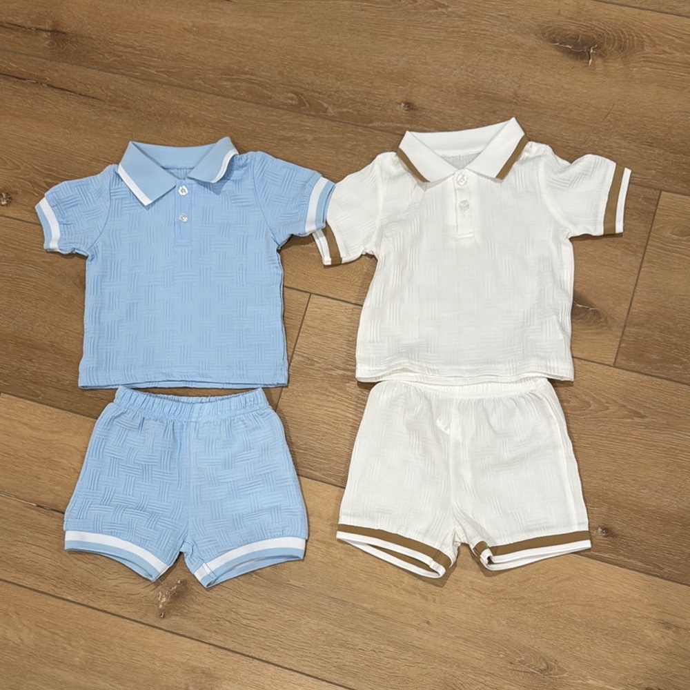 Kids Polo Shirt and Shorts Set - Blue and White